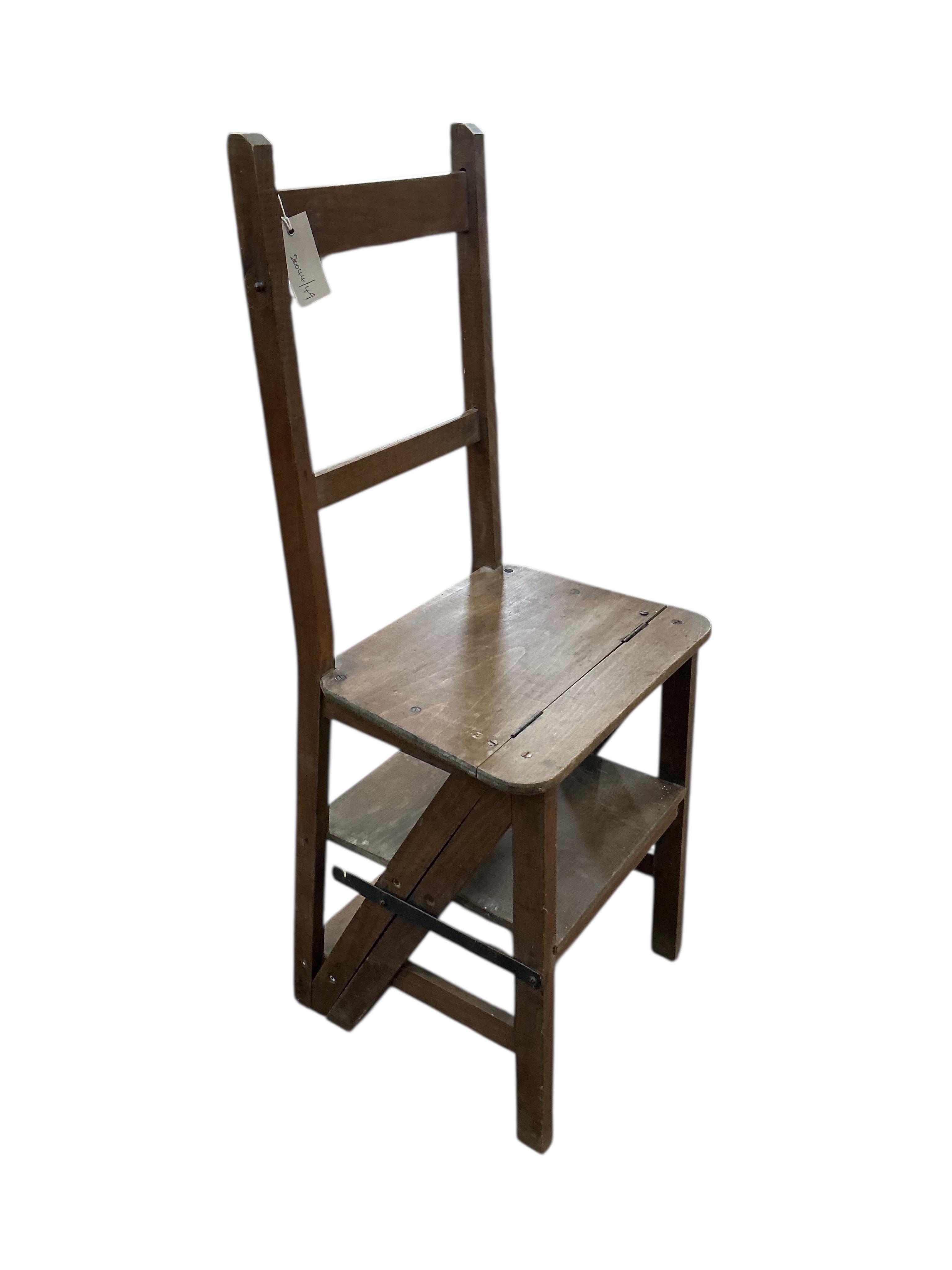 An early 20th century French Provincial beech metamorphic library chair, width 39cm, depth 33cm, height 84cm